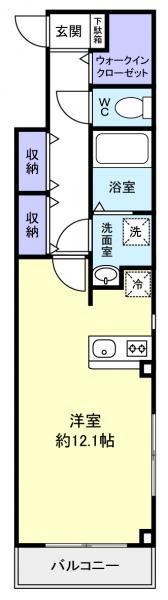 ツリーデン勝田台北口(ワンルーム/2階)の間取り写真