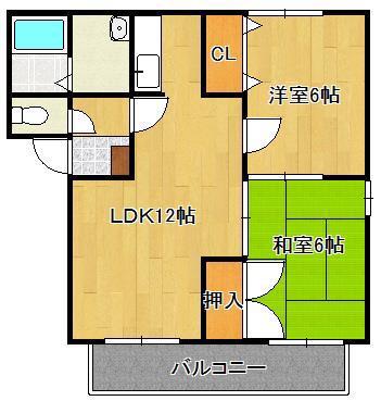 シャンテ遠賀野 A棟(2LDK/2階)の間取り写真