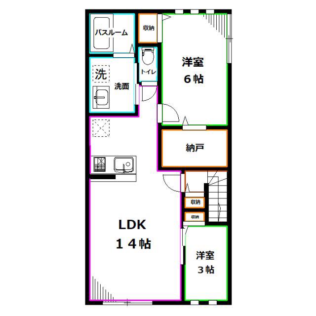 シュゼル(2LDK/2階)の間取り写真
