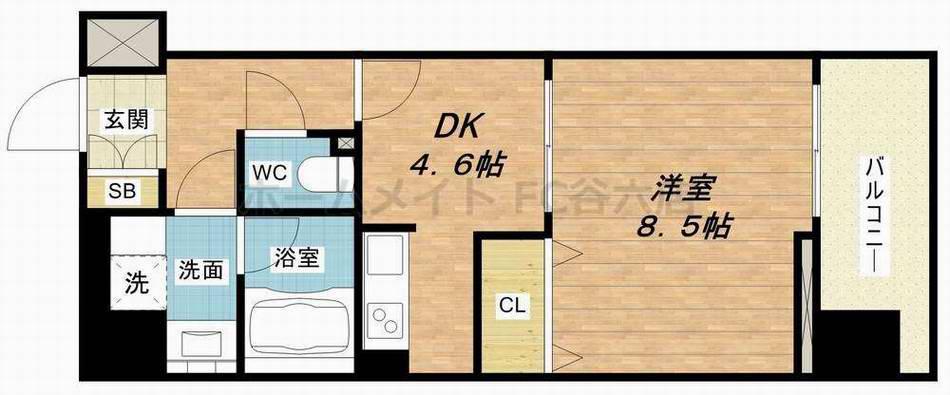 エイペックス梅田東II(1DK/9階)の間取り写真
