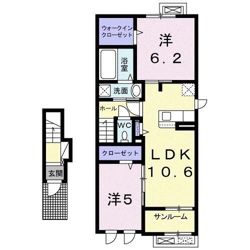 エクセレント・メゾン A(2LDK/2階)の間取り写真