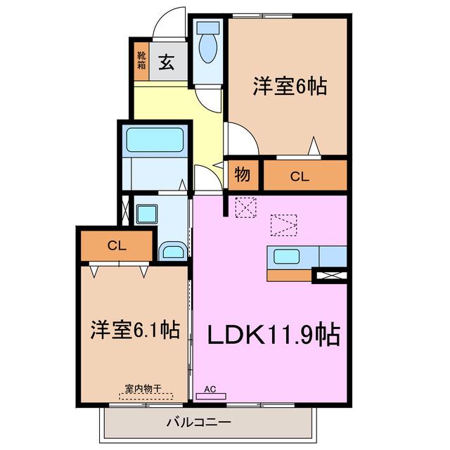 名鉄豊田線 米野木駅 徒歩7分 2階建 築16年(2LDK/1階)の間取り写真