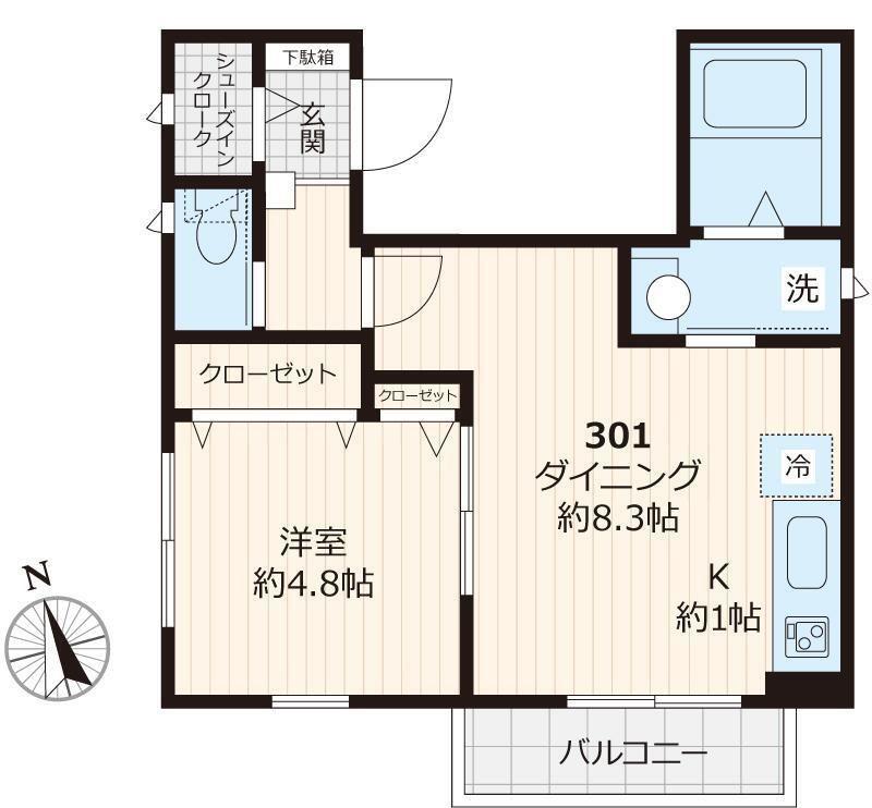 メゾンK(1LDK/3階)の間取り写真