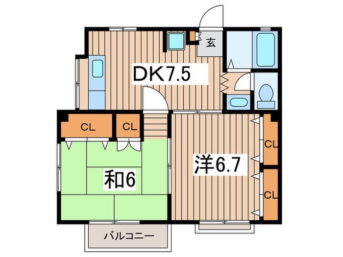 イリキハイツII(2DK/2階)の間取り写真