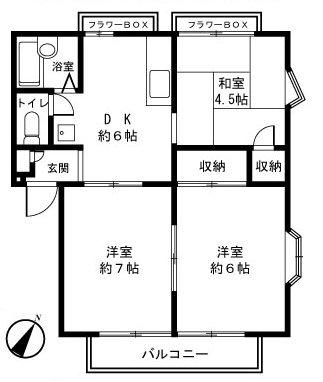 ジュネス十日市場A棟(3DK/2階)の間取り写真