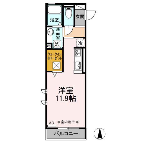 D-ROOM サウス・ノース D(ワンルーム/1階)の間取り写真