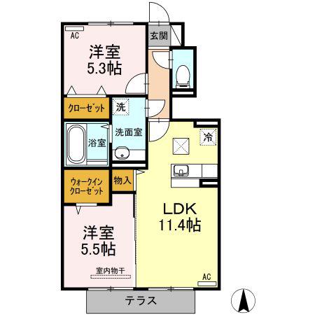 エスポアール・タカムラIII A棟(2LDK/1階)の間取り写真