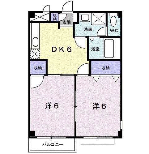 エルディムぴあII(2DK/1階)の間取り写真