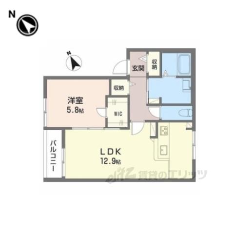 アフェクション丸尾B棟(1LDK/2階)の間取り写真