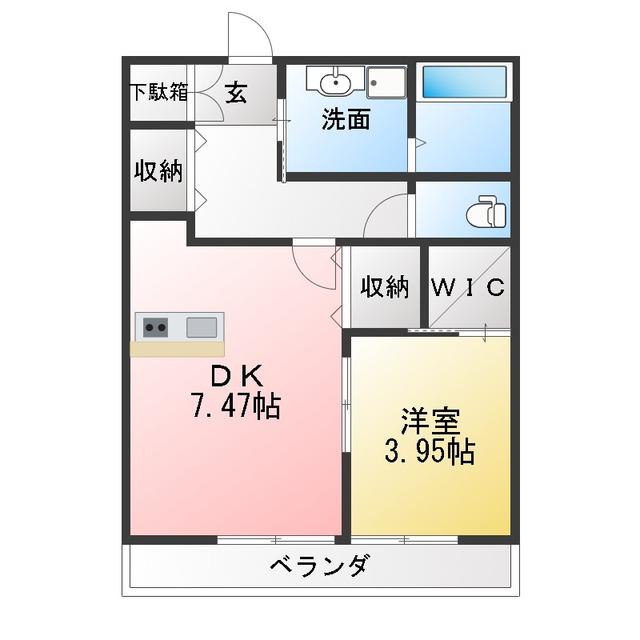 グリーンフォレスト那加門前(1DK/1階)の間取り写真