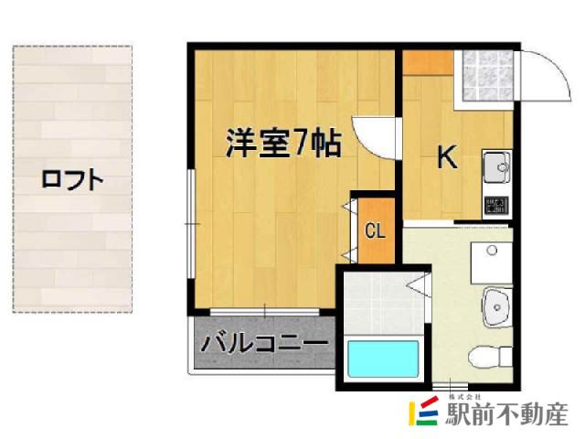 パステルハイツ博多(1K/2階)の間取り写真