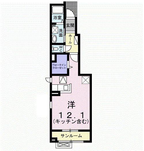 アッシュ8 A(ワンルーム/1階)の間取り写真