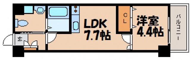 K.BLD(1LDK/7階)の間取り写真