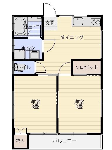 ハイツフォーリストC棟(2DK/1階)の間取り写真