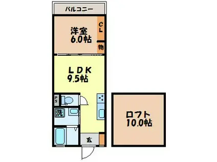 ハイツタカシマ町名(1LDK/2階)の間取り写真