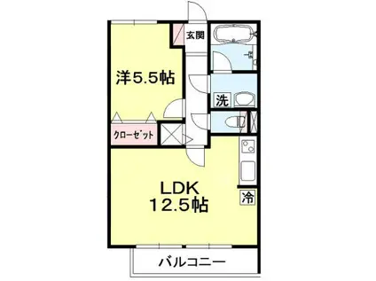 コモレビ大蔵E棟(1LDK/1階)の間取り写真