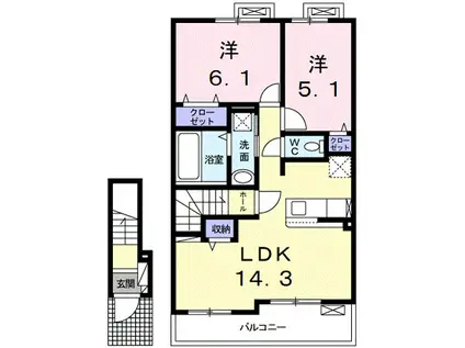 クロッシング・ヴィラージュIV(2LDK/2階)の間取り写真