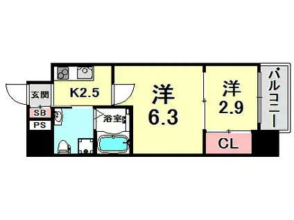アドバンス三宮ラシュレ(2K/4階)の間取り写真