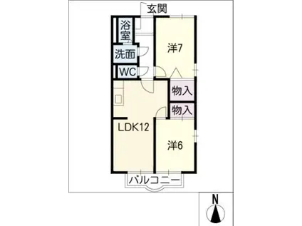 セントラル羽根井 B棟(2LDK/2階)の間取り写真
