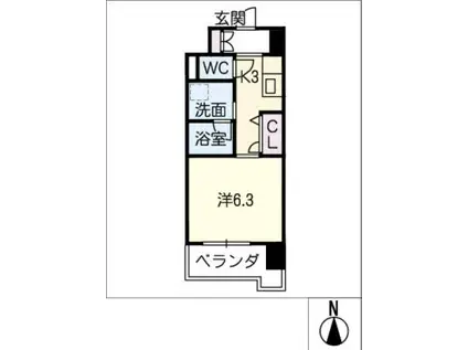 セシオン太閤(1K/3階)の間取り写真