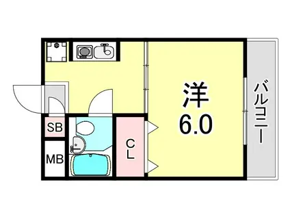 パレルミエール神戸(1DK/2階)の間取り写真