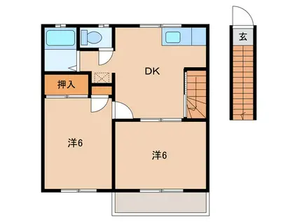 アーバン旭C(2DK/2階)の間取り写真