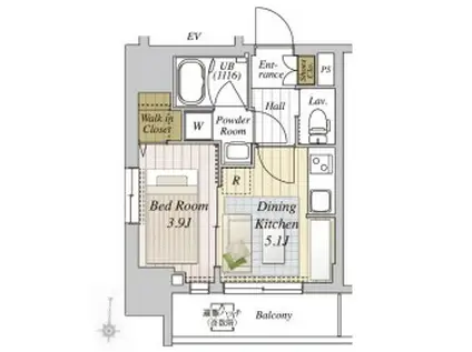 トワイズコート北千住(1DK/3階)の間取り写真