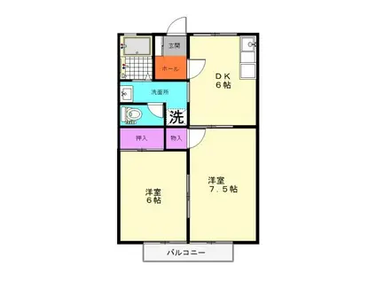 リヴェールJ V(2DK/1階)の間取り写真