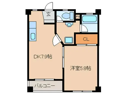 ワンピース(1DK/5階)の間取り写真