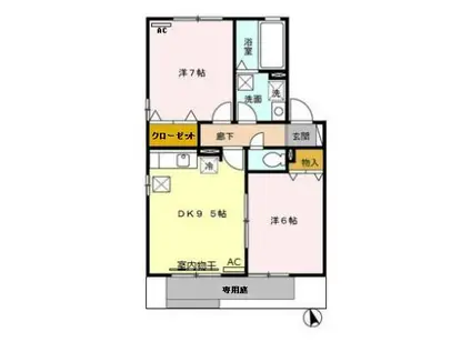 リビングタウン下地 D(2DK/1階)の間取り写真