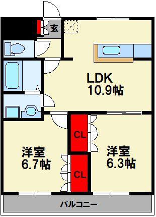エンプレスHIRO(2LDK/2階)の間取り写真