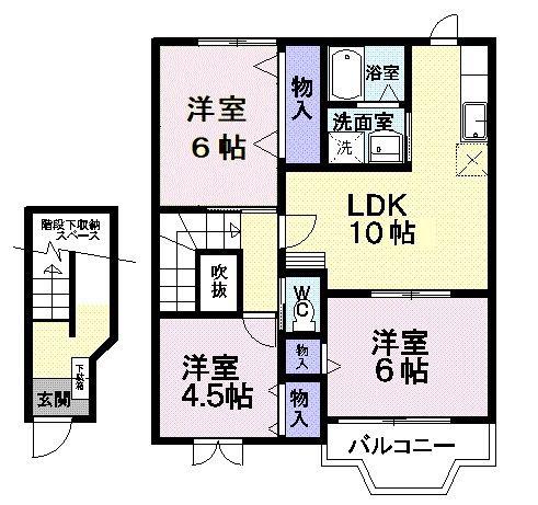 サンシャインヒルズC(3LDK/2階)の間取り写真