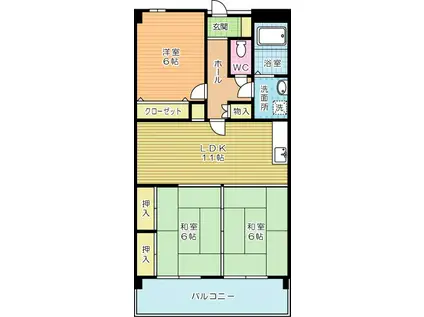 菊竹ビル金鶏(3LDK/5階)の間取り写真