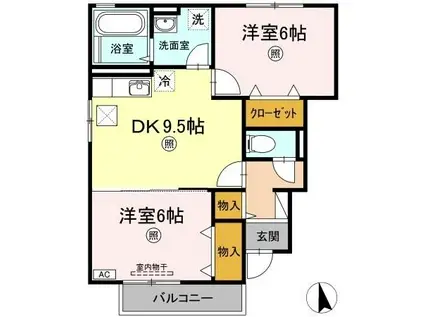 ラルジュ福岡屋B棟(2DK/1階)の間取り写真