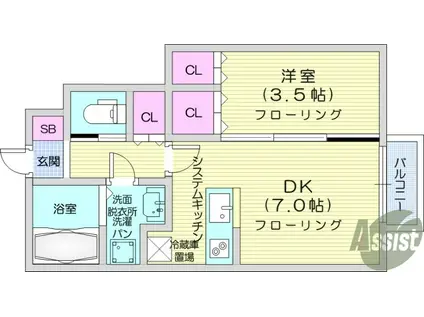 LE MONDE(1DK/1階)の間取り写真