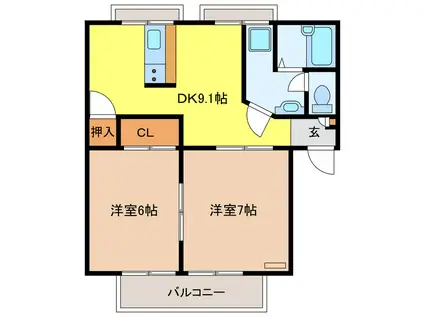 セラミックハウスBEE(2DK/2階)の間取り写真