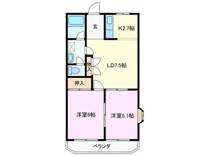 パルステージ(2LDK/2階)の間取り写真