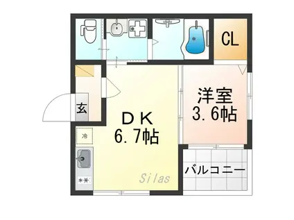 デルソーレ山科(1DK/3階)の間取り写真