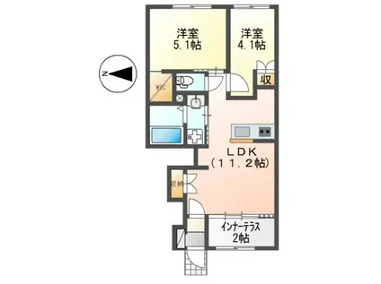 上津町アパート(2LDK/1階)の間取り写真