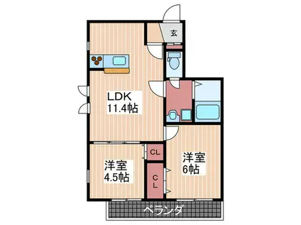 ヘーベルメゾン レ・セーナ(2LDK/1階)の間取り写真