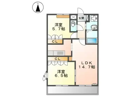 グランディールII(2LDK/2階)の間取り写真