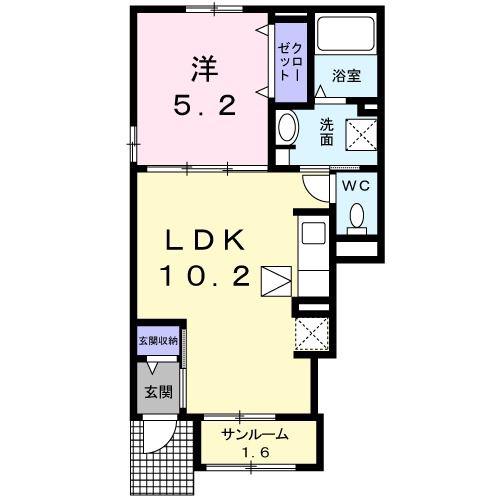 シャインA(1LDK/1階)の間取り写真