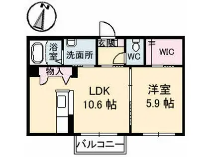 アトラクト小山 A棟(1LDK/2階)の間取り写真