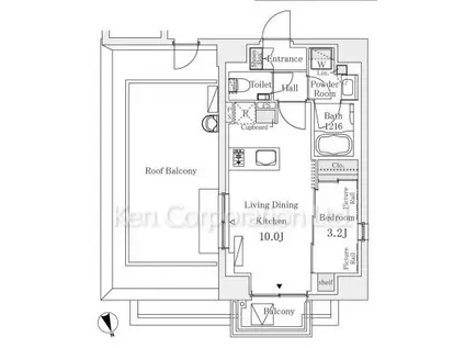 イプセ御成門(1LDK/15階)の間取り写真