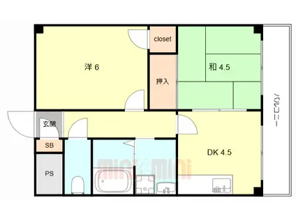 きゃぴたる北浜(2DK/2階)の間取り写真