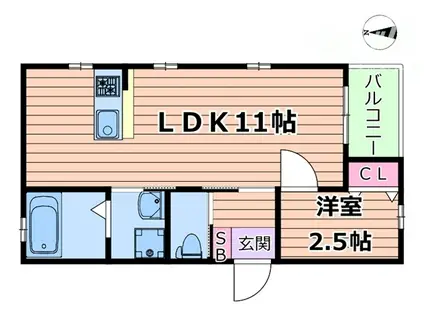 グランメリー池田木部(1LDK/2階)の間取り写真