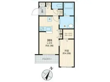 クレッセント(1LDK/2階)の間取り写真