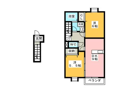 サンライズヒルズ C棟(2DK/2階)の間取り写真