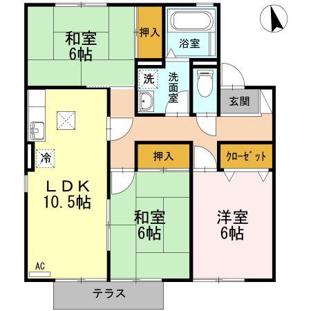 フローラ B(3LDK/1階)の間取り写真
