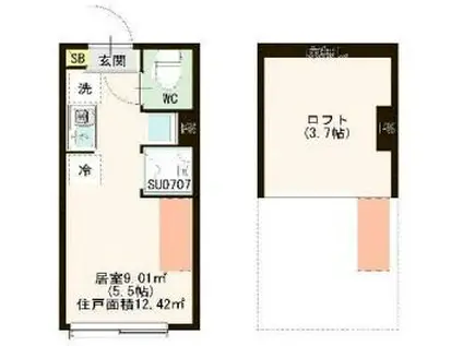 ハーモニーテラス上井草IV(ワンルーム/2階)の間取り写真